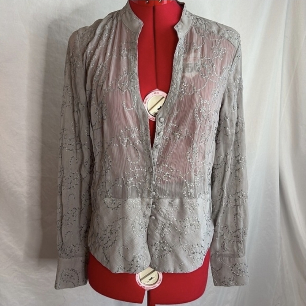 WEAREVER Vintage 90s Style Sheer Floral Embroidered Top Gray